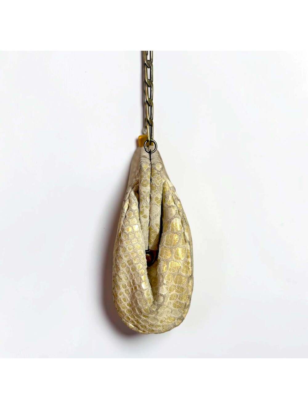 Inge Christopher Champagne Metallic Snakeskin Leather Frame Clutch Evening Bag - Picture 4 of 7